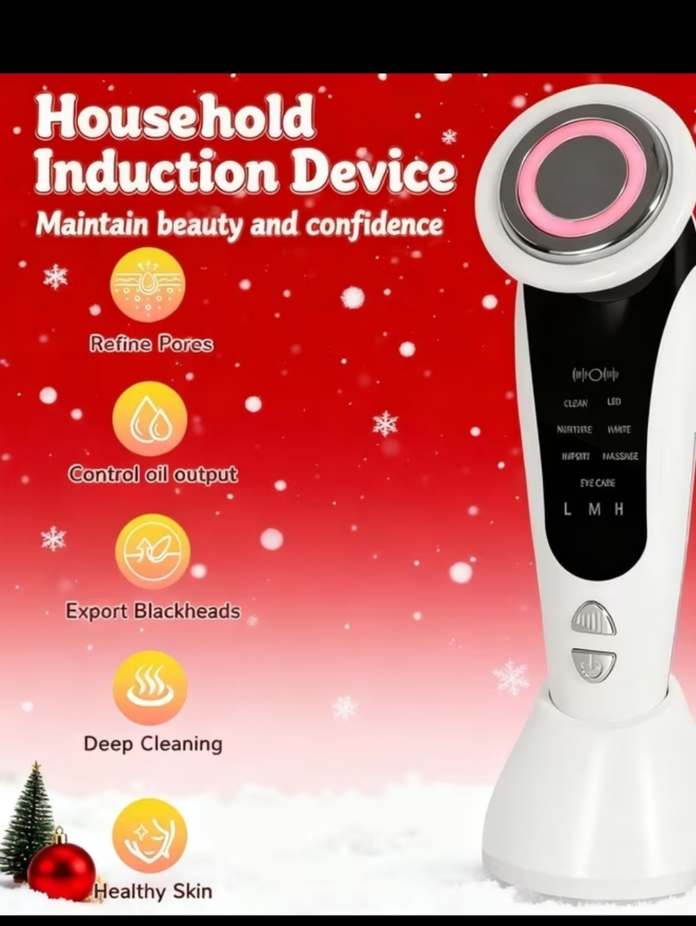 4-in-1 Pink Household Induction Facial & Neck Massager W/ LED, USB Powered. - Picture 2 of 5